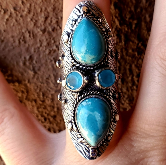 New Mosaic Jasper and Chalcedony 925 Silver Statement Ring. - Picture 7 of 13